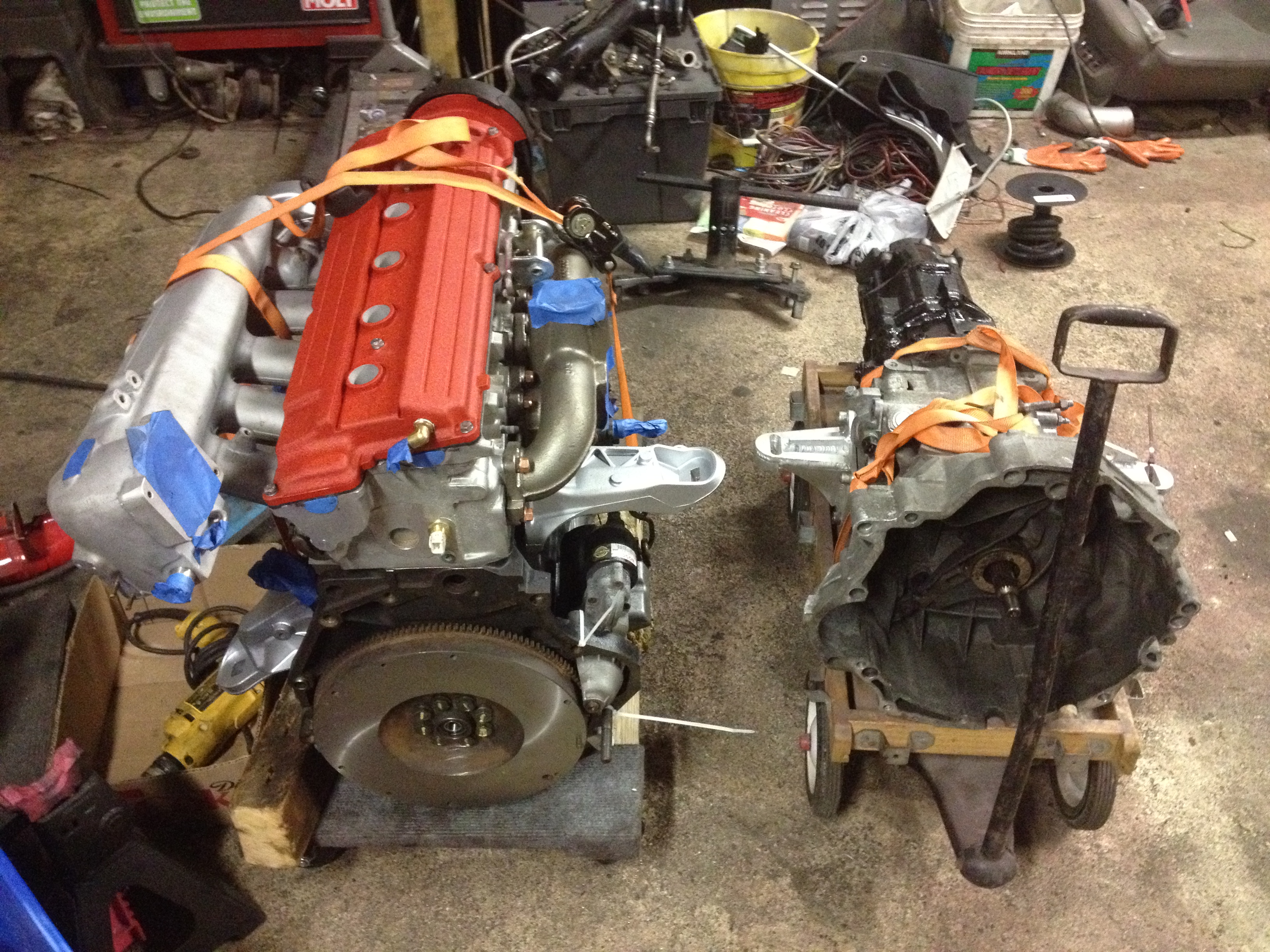 Sebastian's CQ91'  motor and tranny stored.JPG