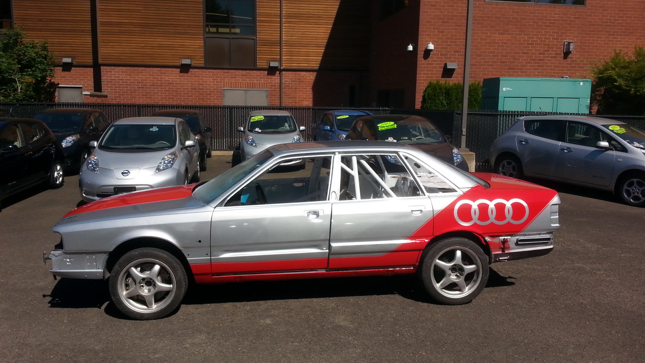 fresh paint, these aren't vinyl graphics, it's all paintwork.  We copied the audi v8 dtm car paint, like it better then the trans am look